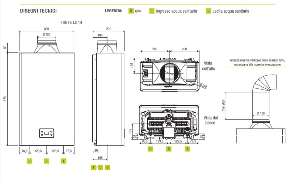 Scaldabagno istantaneo a gas Beretta Fonte lx 14 camera aperta 14 l/min.  metano